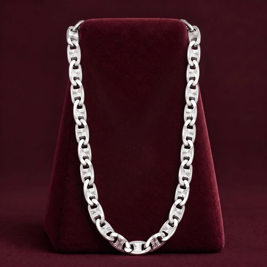 Radiant Engraved Link Silver-Tone Chain for Men ( Non Sterling )  with HUID hallmark