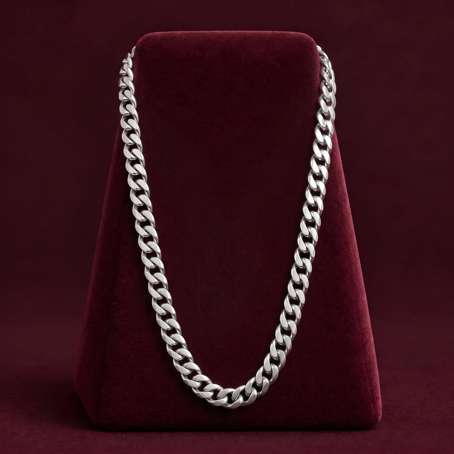 Classic Cuban Link Silver-Tone Chain for Men ( Non Sterling ) With HUID hallmark