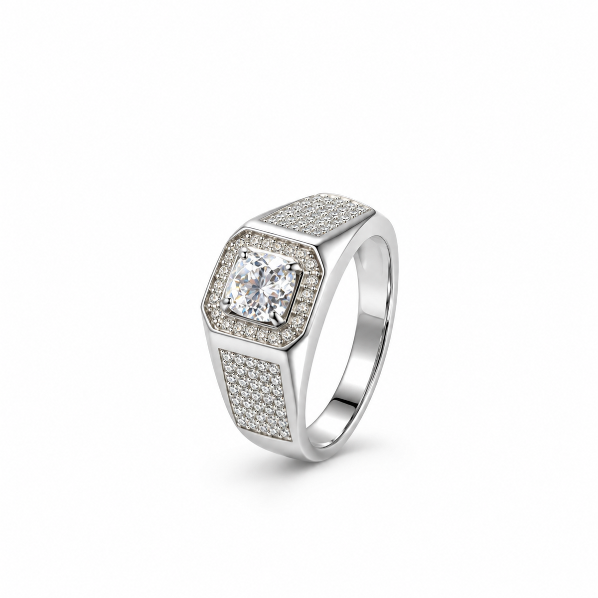 Round Cut Pave Silver Ring