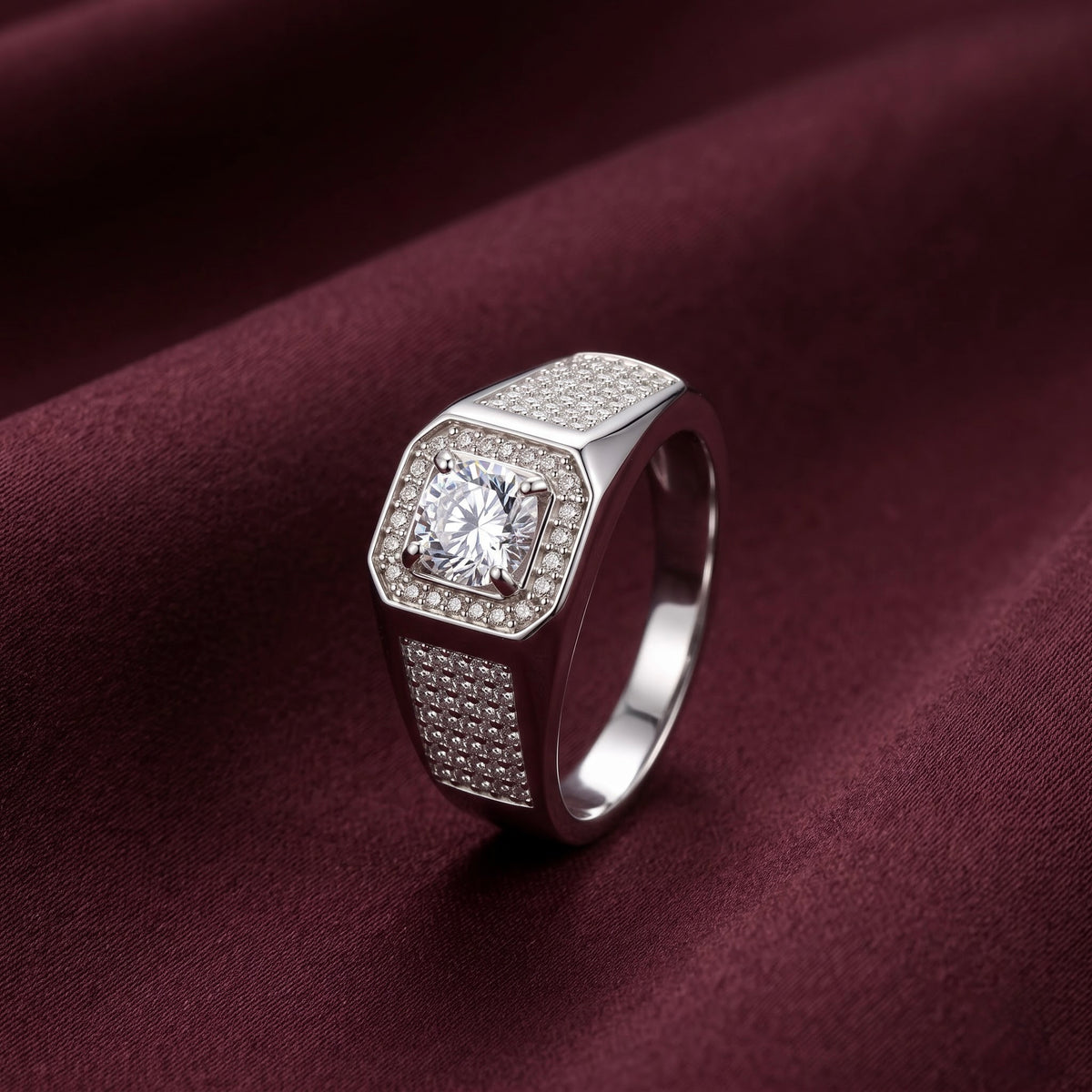 Round Cut Pave Silver Ring