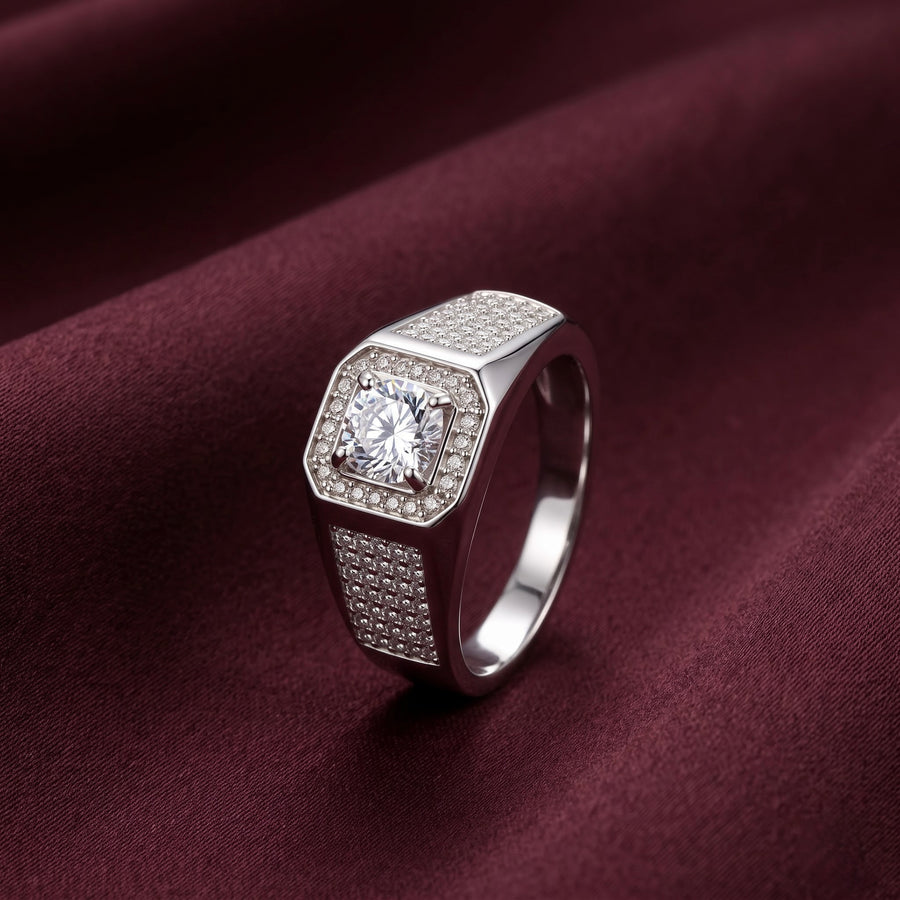 Round Cut Pave Silver Ring