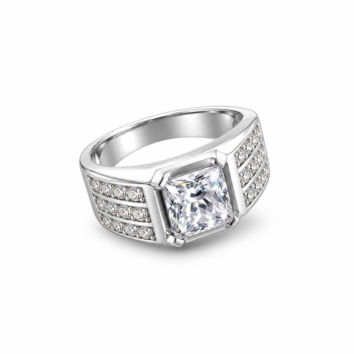 Princess Cut Statement Silver Ring