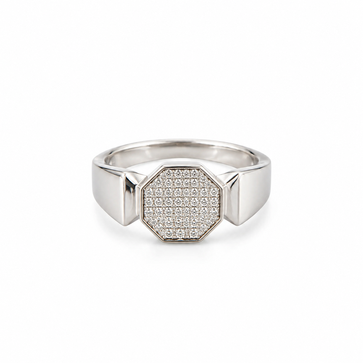 Octagon Pave Statement Silver Ring