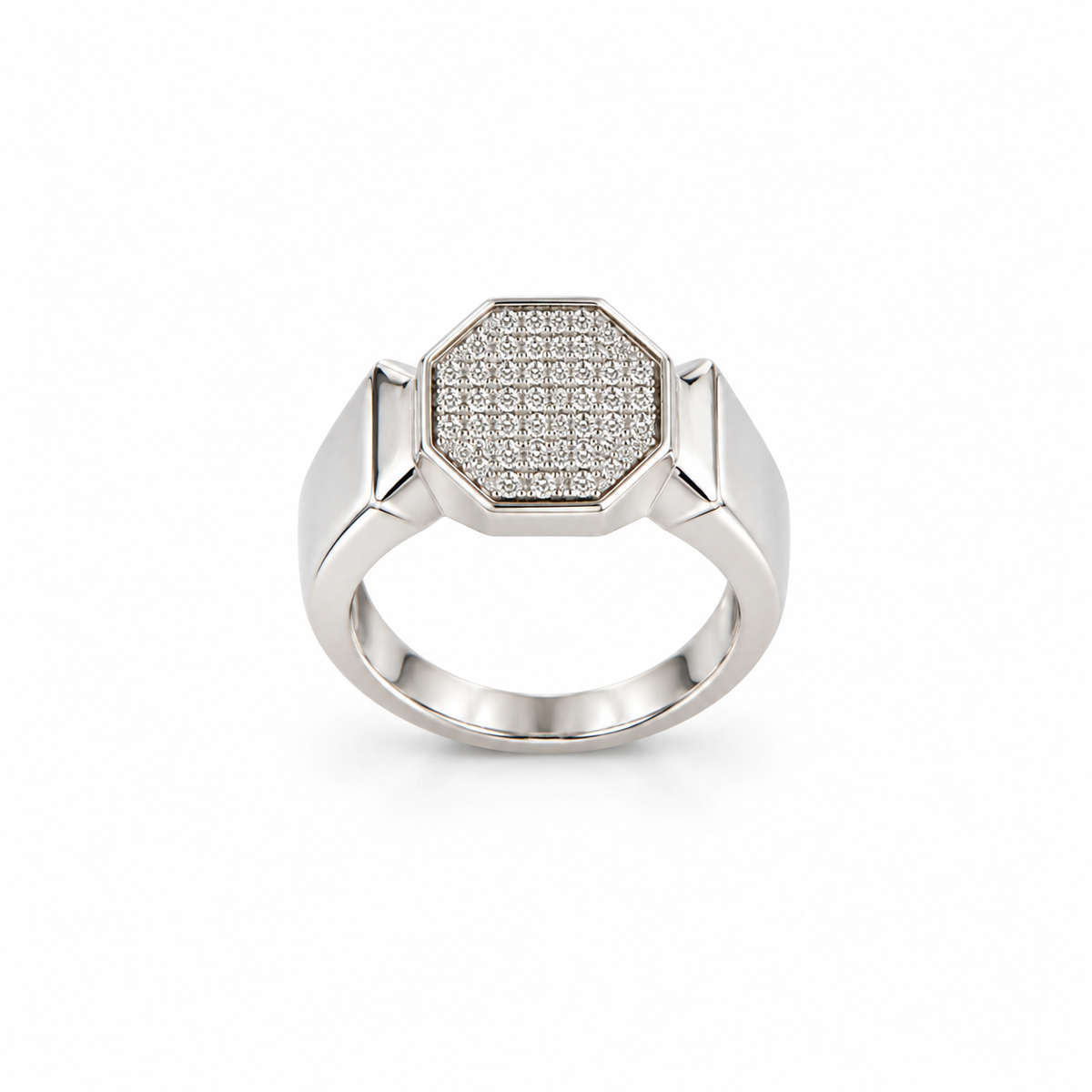 Octagon Pave Statement Silver Ring