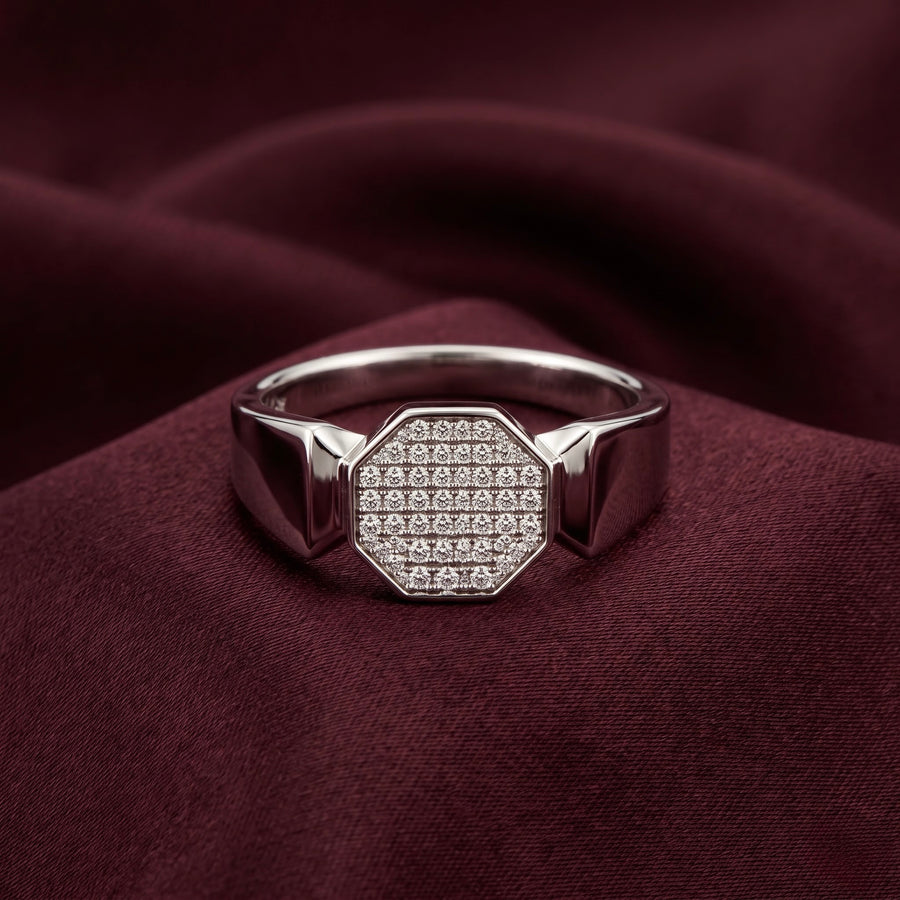 Octagon Pave Statement Silver Ring