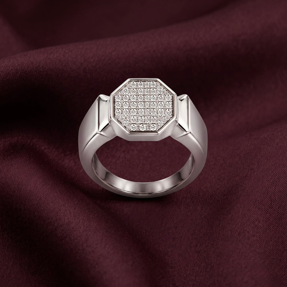 Octagon Pave Statement Silver Ring