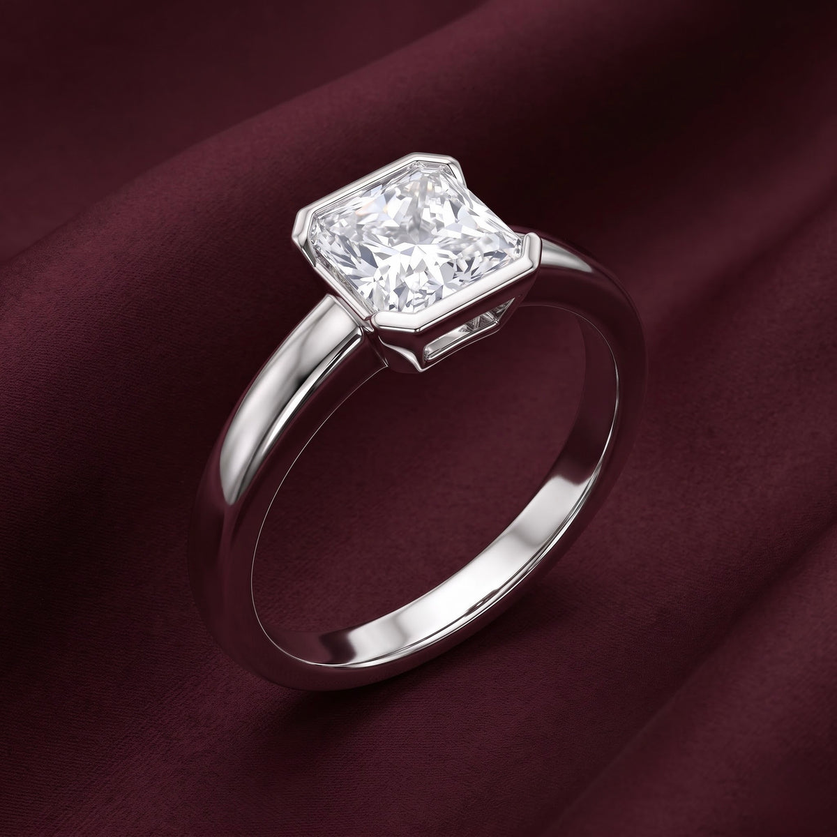 Princess Cut Solitaire Silver Ring