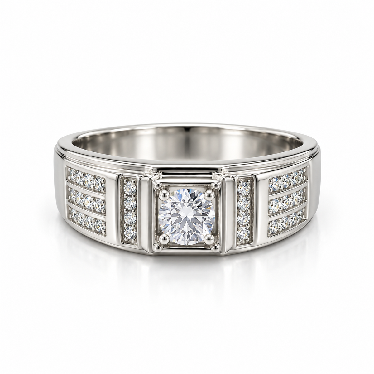 Round Cut Diamond-Style Statement Silver Ring
