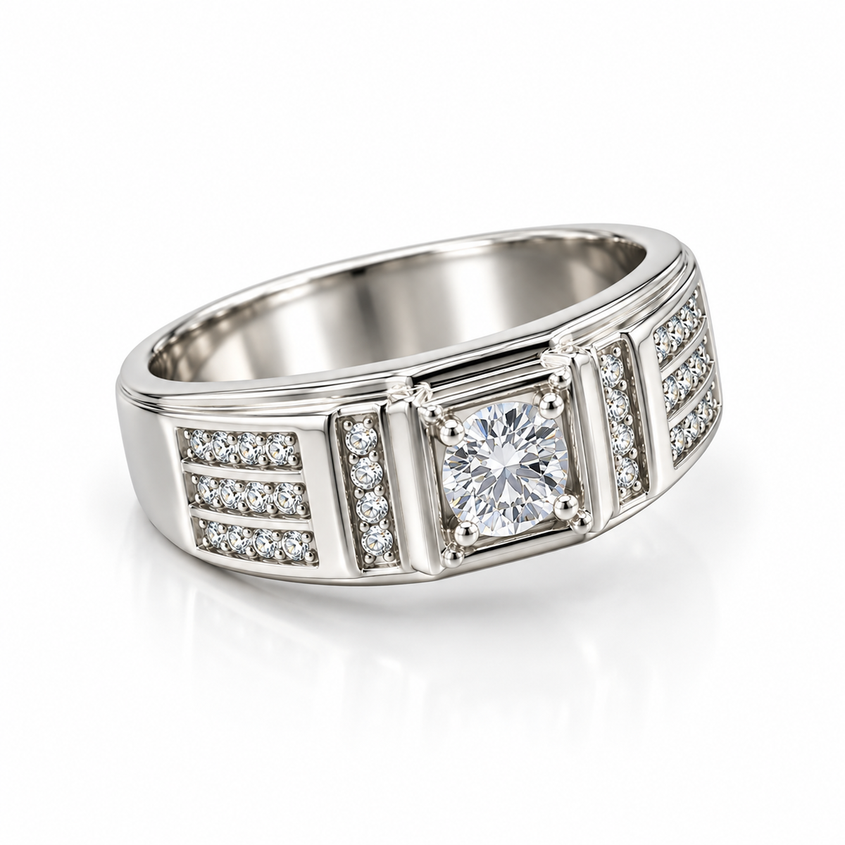 Round Cut Diamond-Style Statement Silver Ring