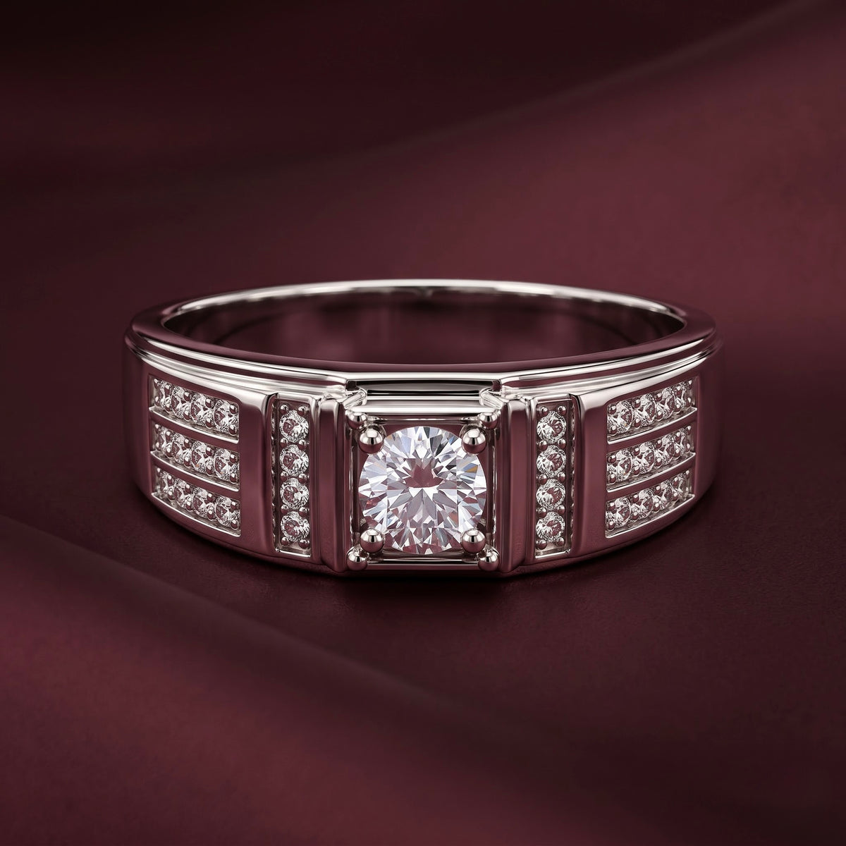 Round Cut Diamond-Style Statement Silver Ring