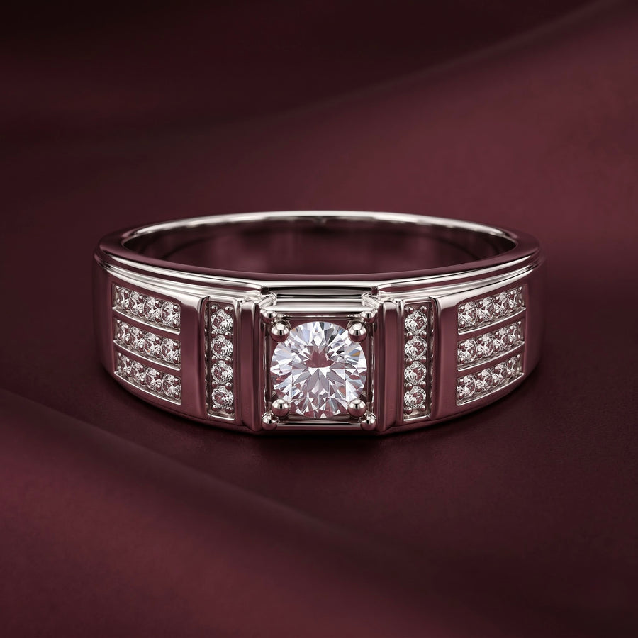 Round Cut Diamond-Style Statement Silver Ring