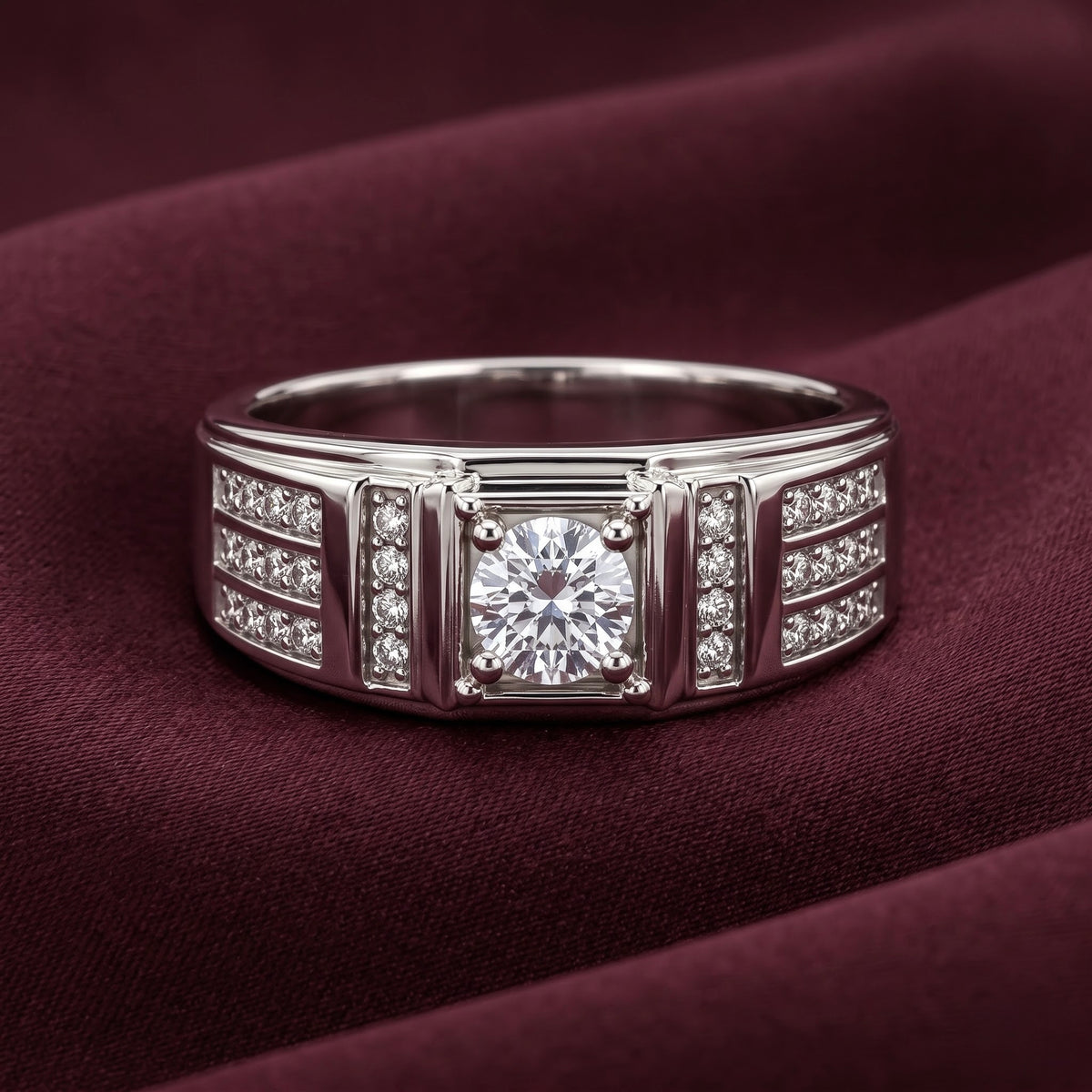 Round Cut Diamond-Style Statement Silver Ring