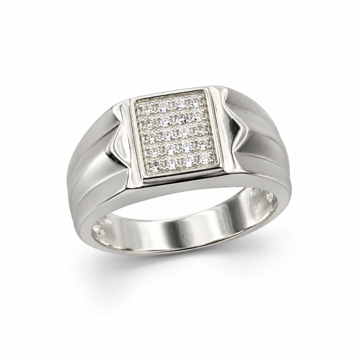 Pave Set Geometric Silver Ring