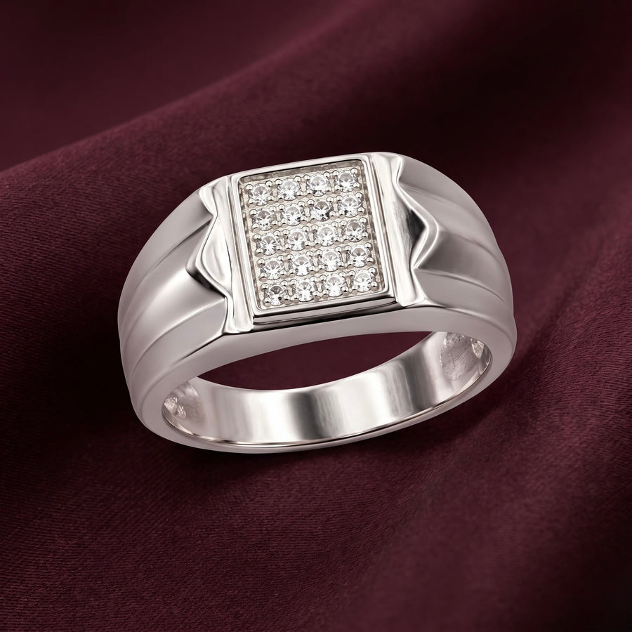 Pave Set Geometric Silver Ring