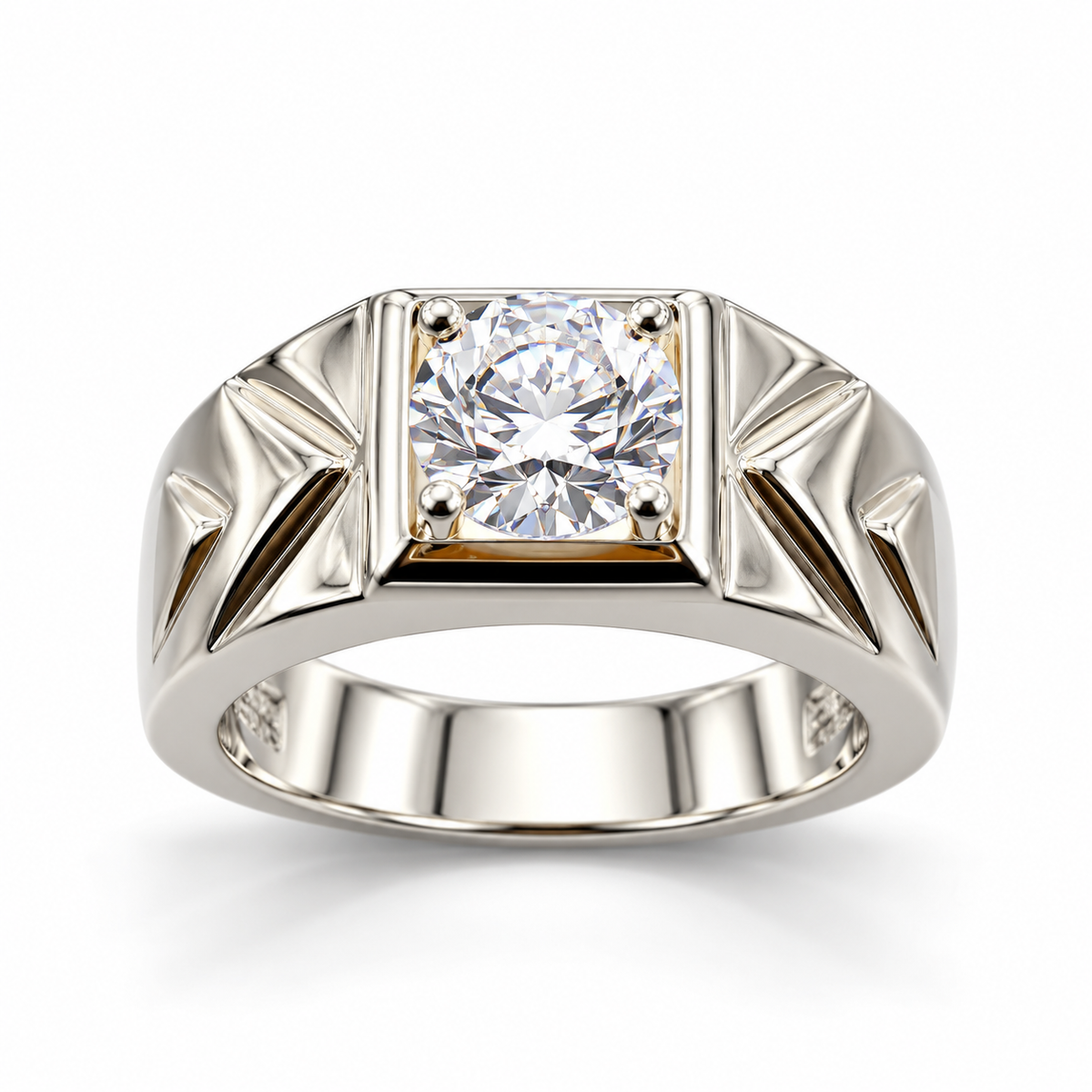 Solitaire Cut Geometric Silver Ring