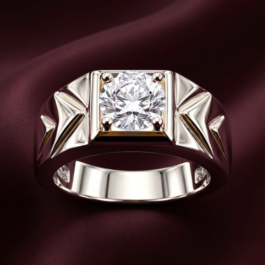 Solitaire Cut Geometric Silver Ring