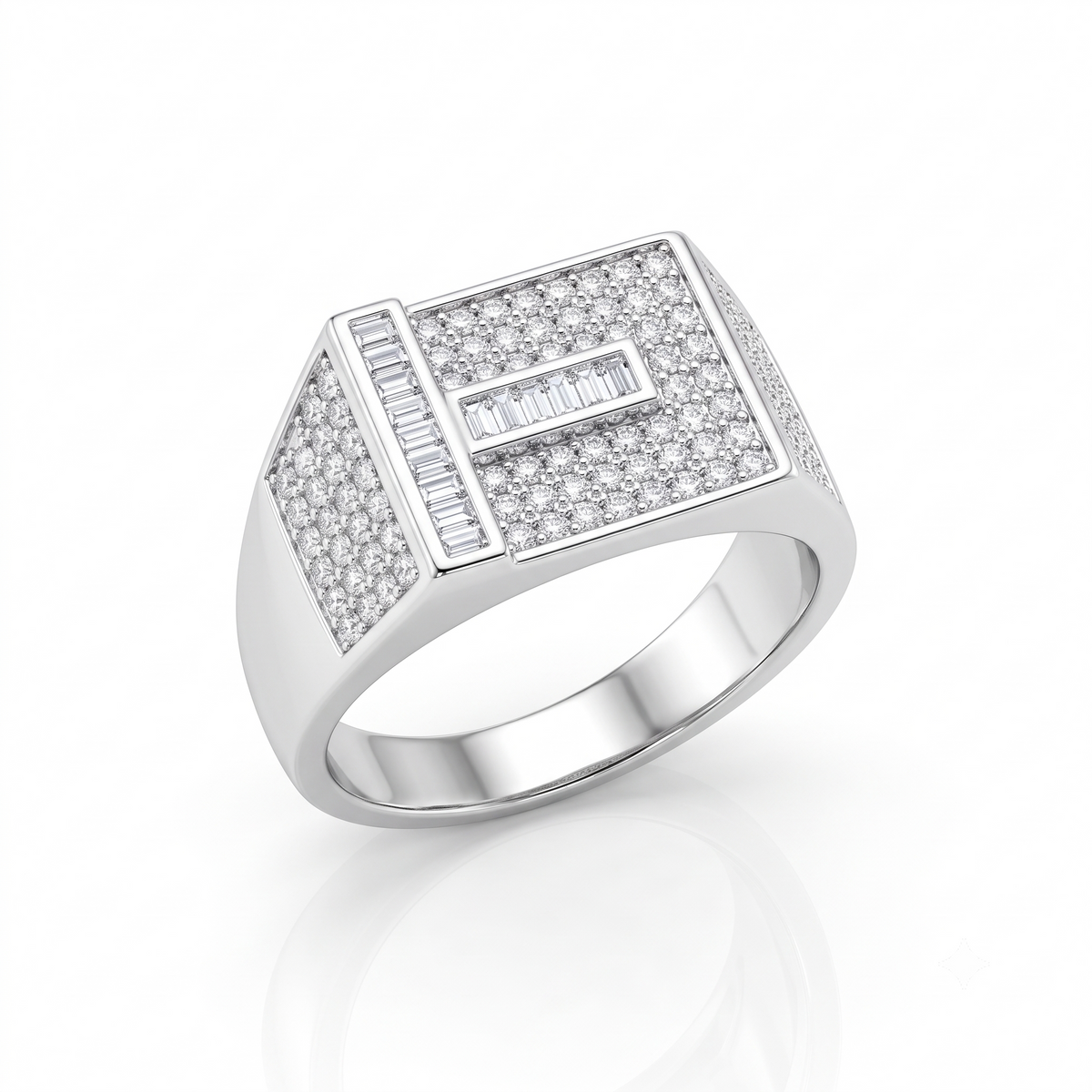 Rectangular Pave Statement Silver Ring