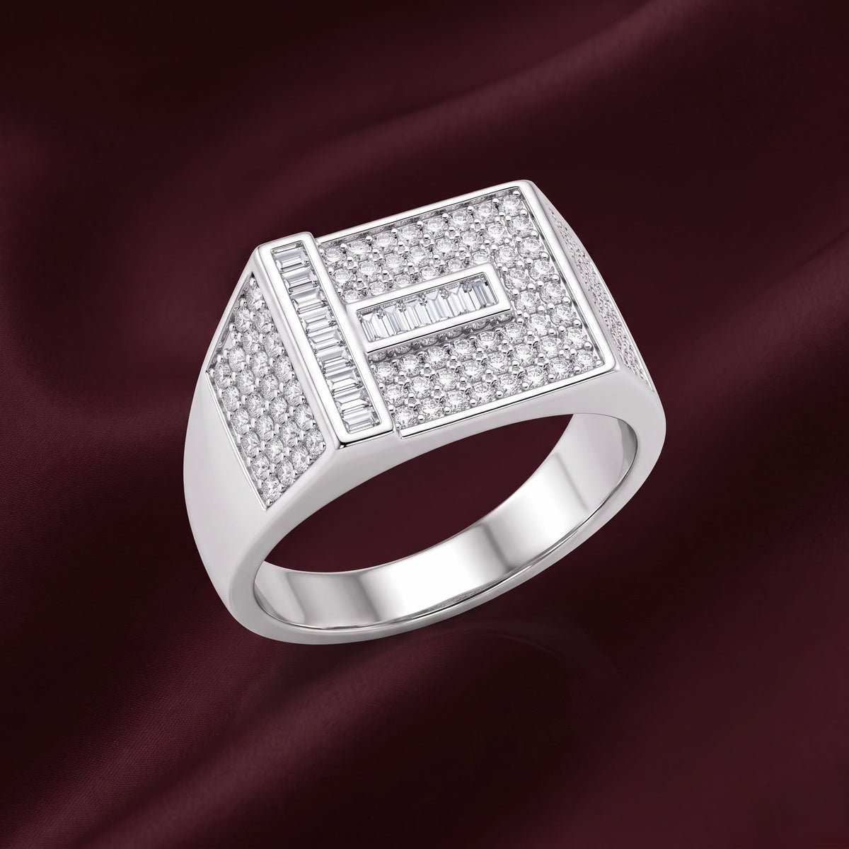 Rectangular Pave Statement Silver Ring