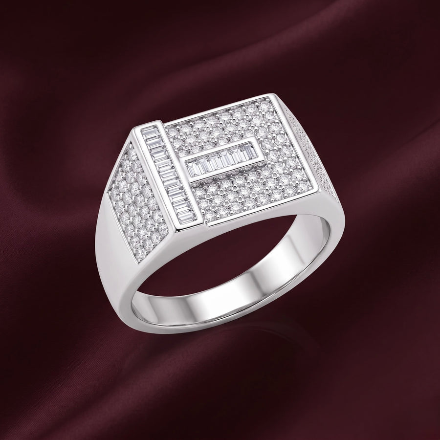 Rectangular Pave Statement Silver Ring