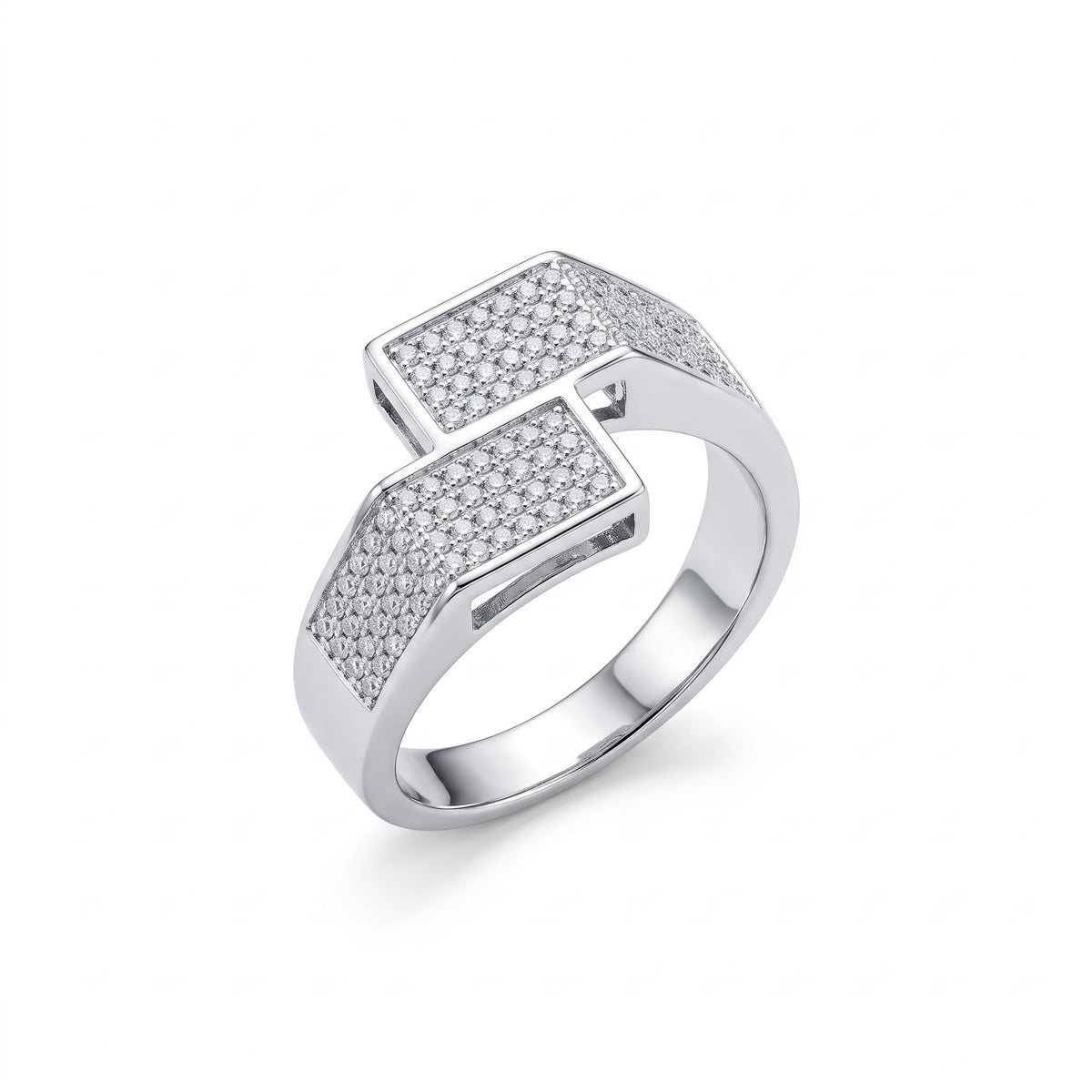 Pave Split-Band Silver Ring