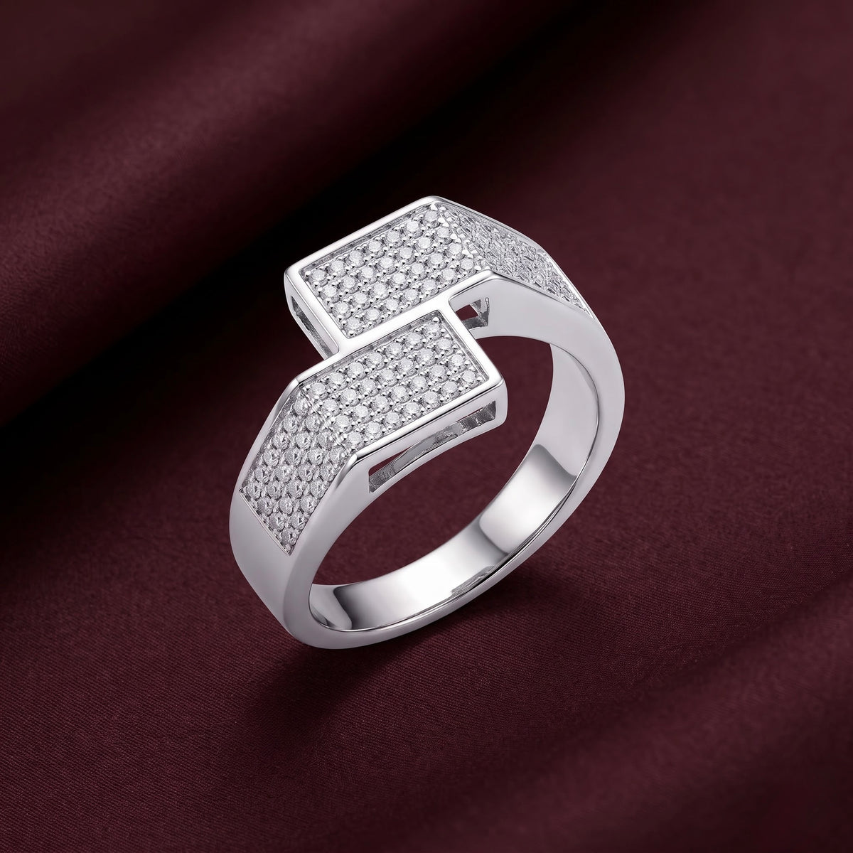 Pave Split-Band Silver Ring