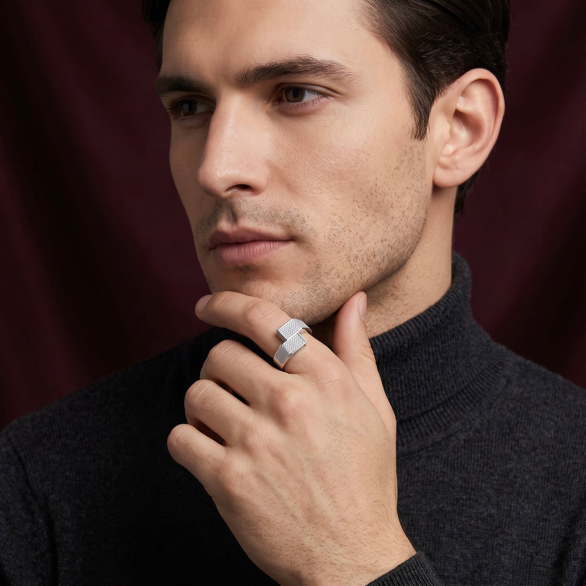 Pave Split-Band Silver Ring
