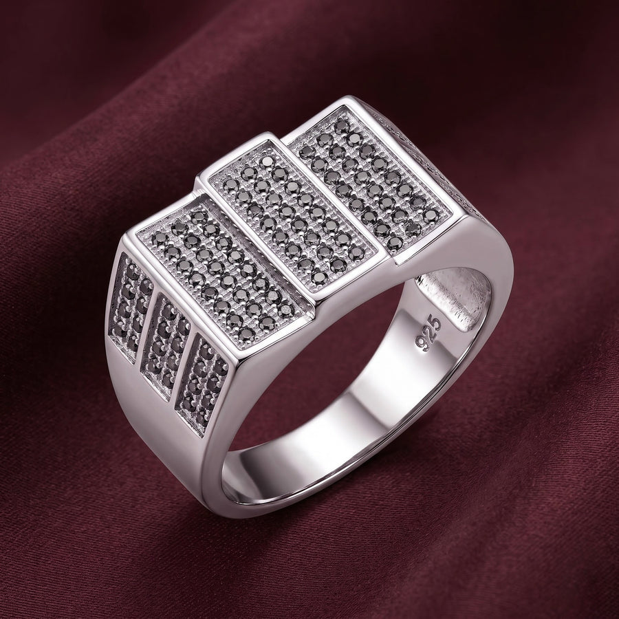 The Feels 925 Sterling Silver Triple Panel White Stone Statement Ring for Men