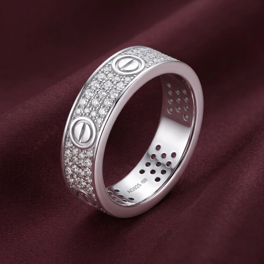 The Feels 925 Sterling Silver CZ Screw Detail Statement Ring for Men