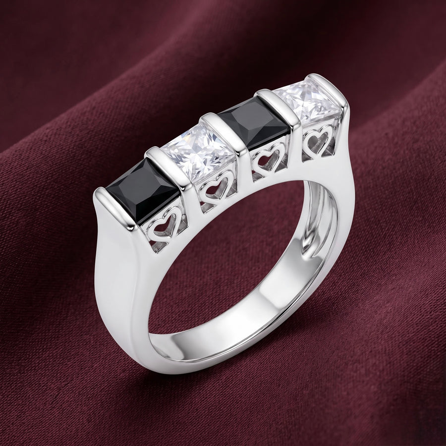 The Feels 925 Sterling Silver Black & White Stone Heart Detail Ring