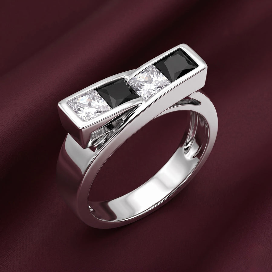 Men’s Dual-Tone Black & White CZ 925 Silver Ring