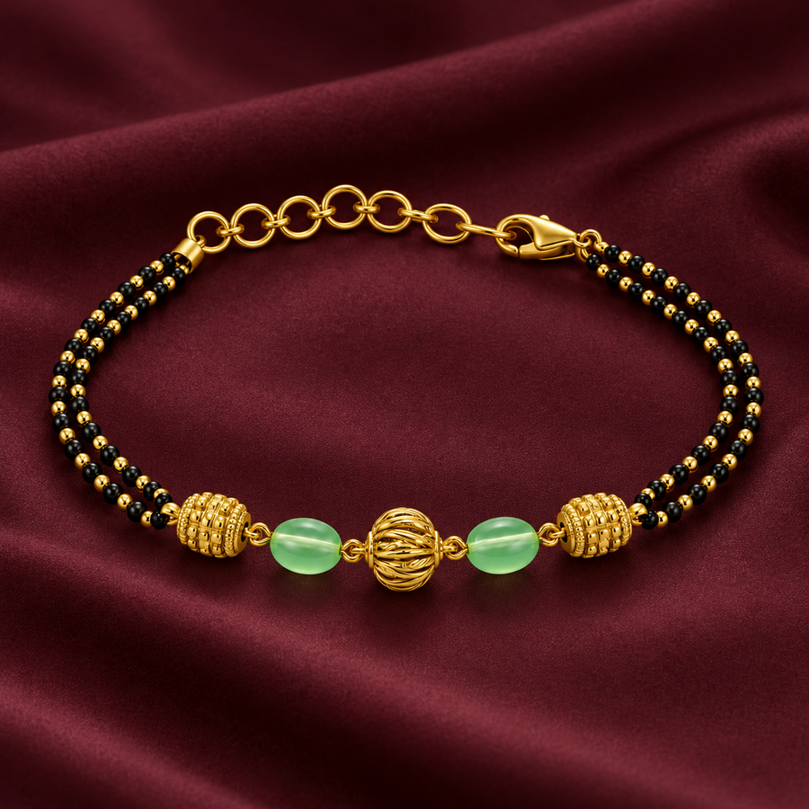Green Bead Gold-Plated Mangalsutra Bracelet