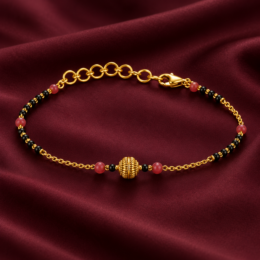 Red Bead Gold-Plated Mangalsutra Bracelet