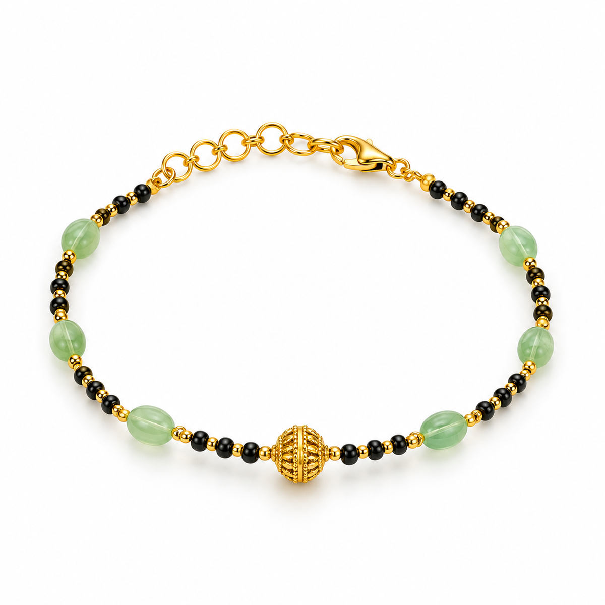 Green Bead Gold-Plated Mangalsutra Bracelet