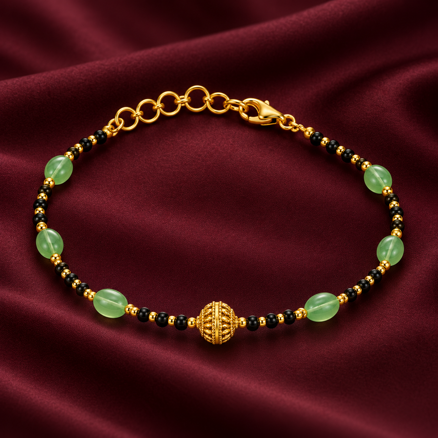 Green Bead Gold-Plated Mangalsutra Bracelet