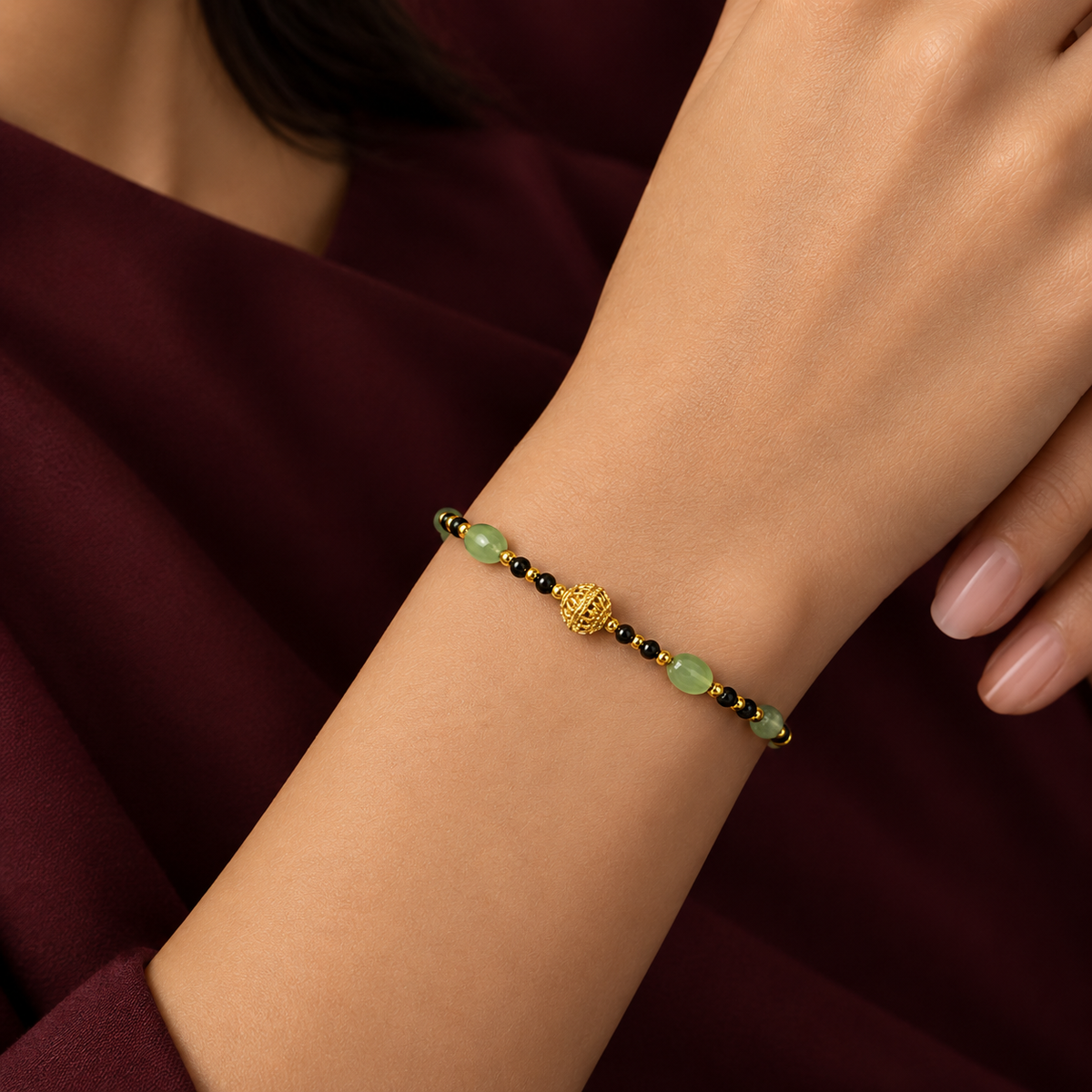 Green Bead Gold-Plated Mangalsutra Bracelet