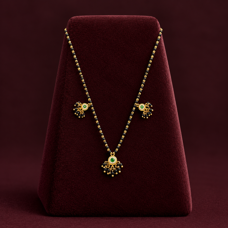 Green Stone Black Bead Mangalsutra Necklace