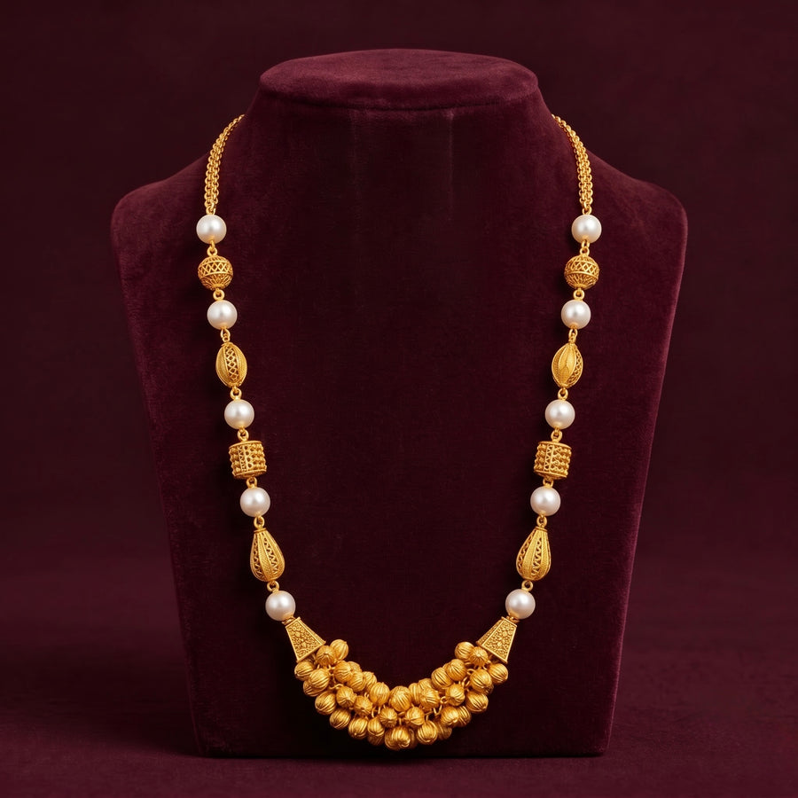 Traditional Gold-Tone Pearl Bead Necklace