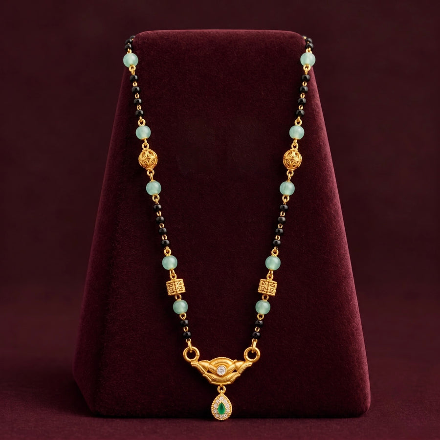 Green Stone Gold-Tone Mangalsutra