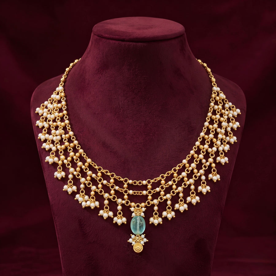Gold-Tone Pearl Layered Choker Necklace