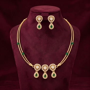Gold-Tone Green Stone Necklace & Earring Set