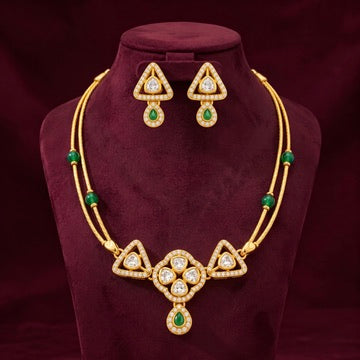 Gold-Tone Green Stone Necklace & Earring Set