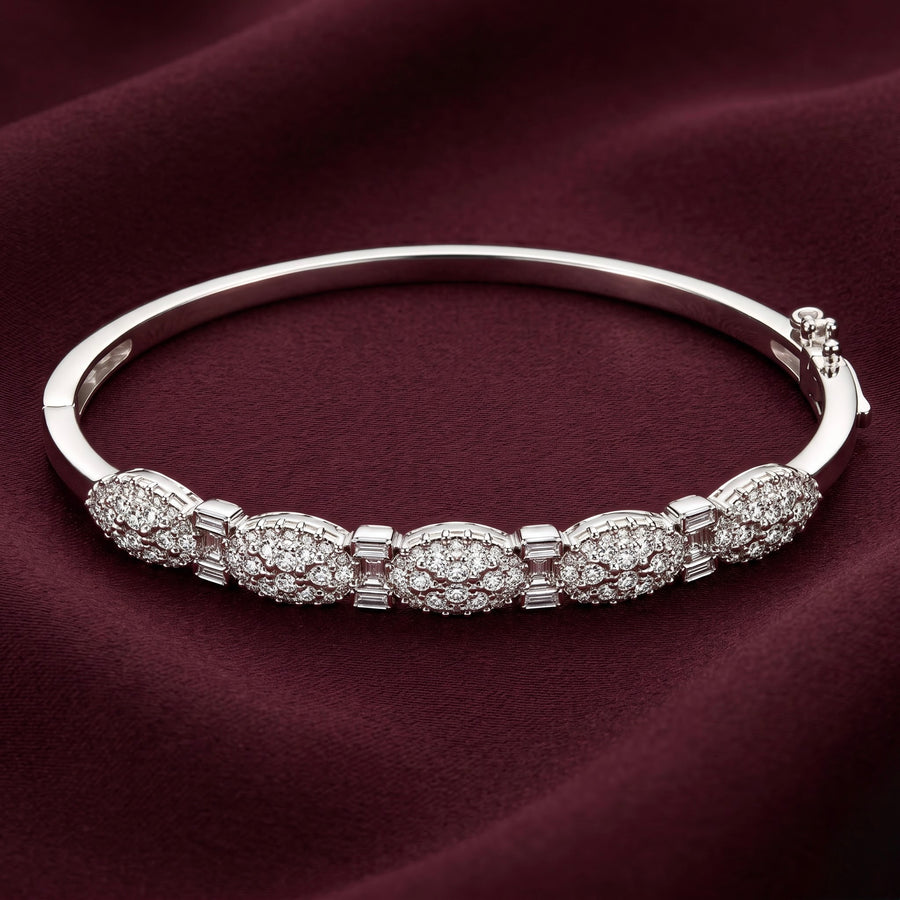 Elegant Silver CZ Floral Kada Bracelet