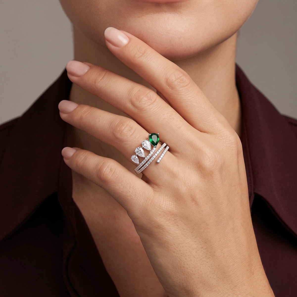 Emerald Crown Cuff Ring