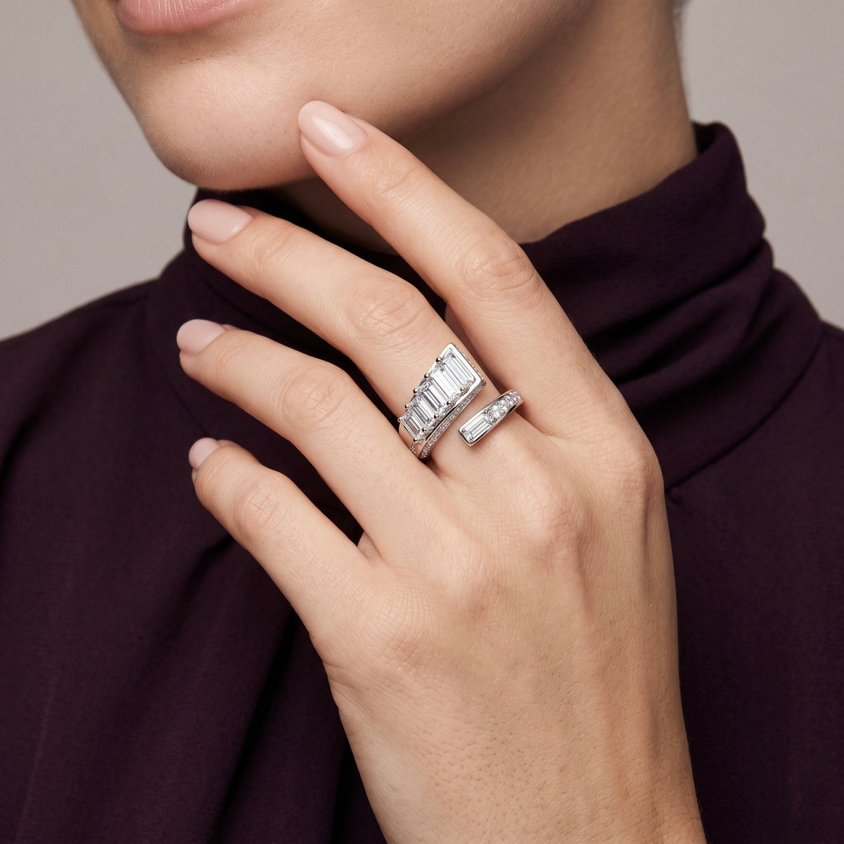 Baguette Crystal Crown Cuff Ring