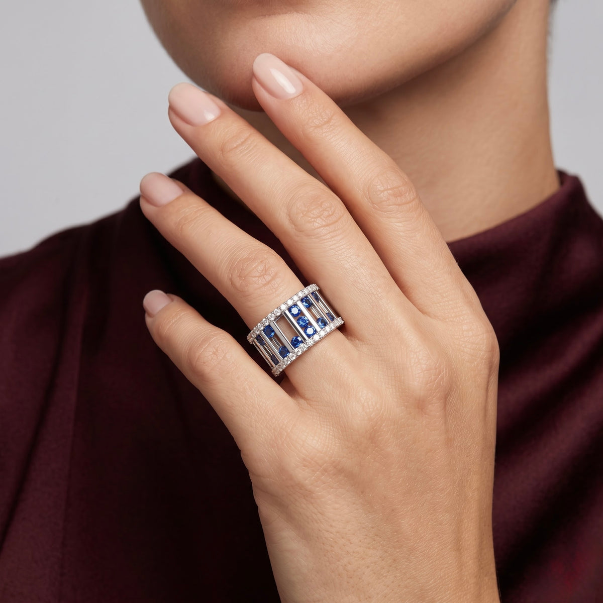 Blue Sapphire Silver Statement Ring