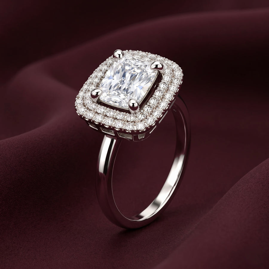 Cushion Cut Halo Silver Ring