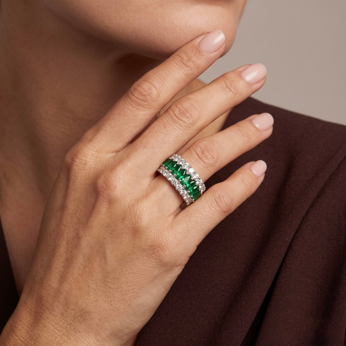 Emerald Green Stone Silver Ring