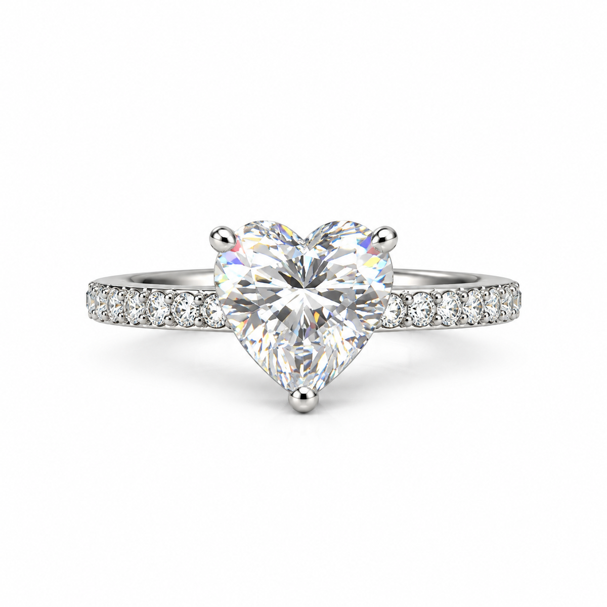 Heart-Shaped Solitaire Silver Ring