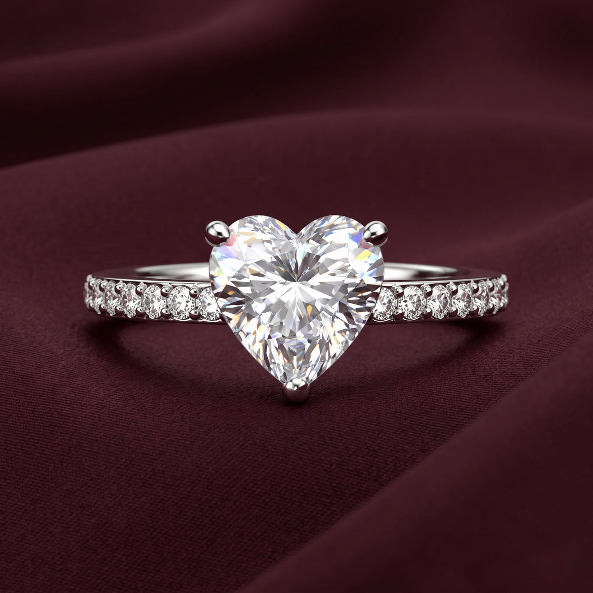Heart-Shaped Solitaire Silver Ring