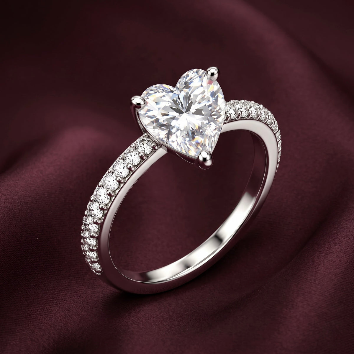Heart-Shaped Solitaire Silver Ring